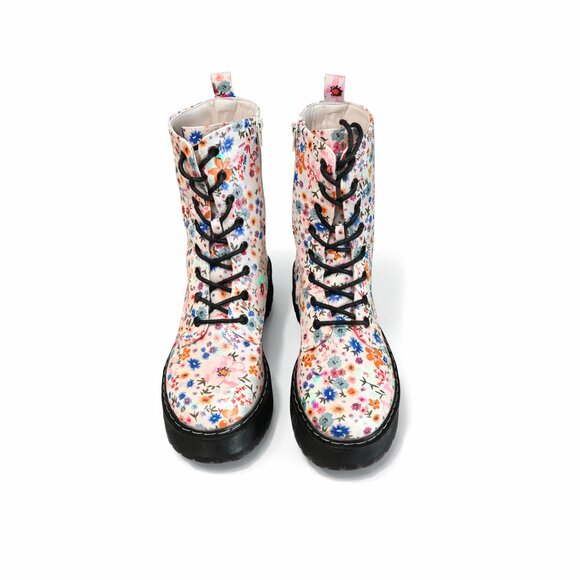 Unionbay Kiwi Floral Combat Boots Platform Lace Up Ankle Boots Chunky 9.5/10 - Picture 2 of 4